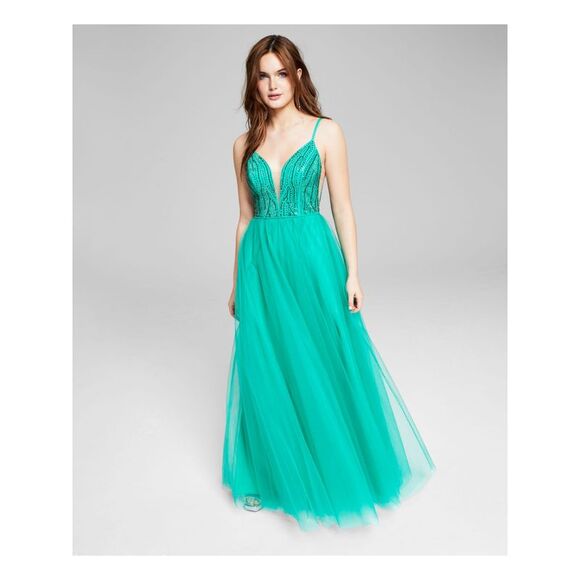 SAY YES TO THE PROM Dresses & Skirts - SAY YES TO THE Womens Green Lined Sleeveless Formal Gown Dress 5